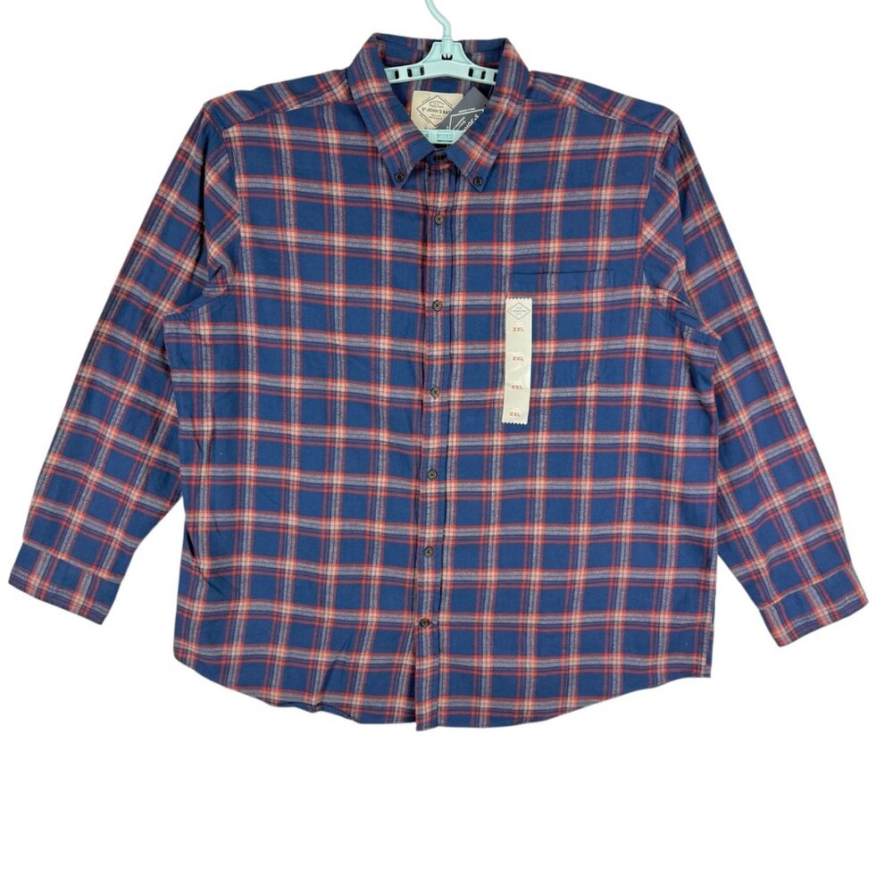 St Johns Bay Men's Classic Fit Super Soft Plaid Blue Red Shirt 2XL Big/Tall‎ NWT